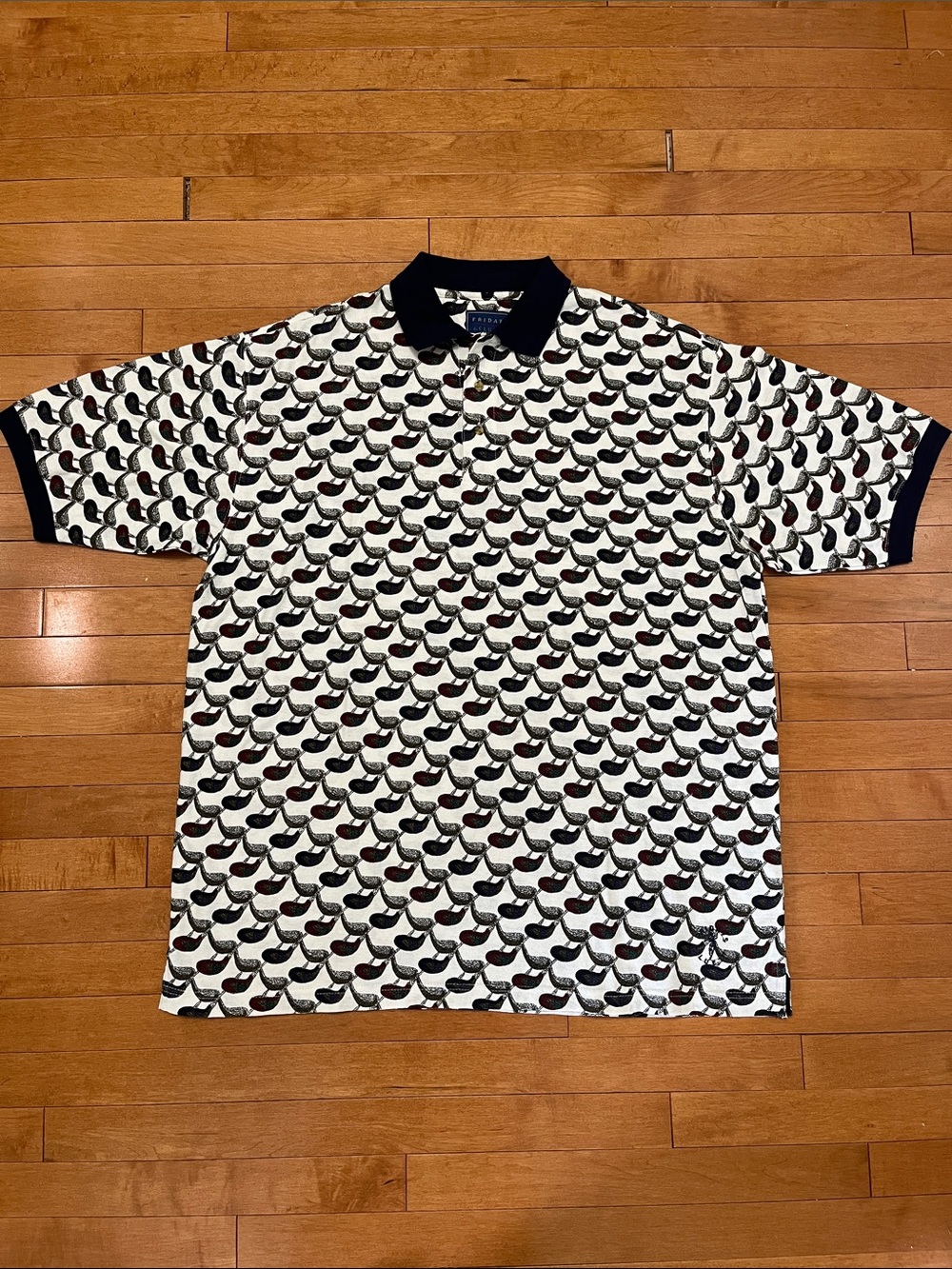 Men's White Polo Shirt with Golf Club Pattern